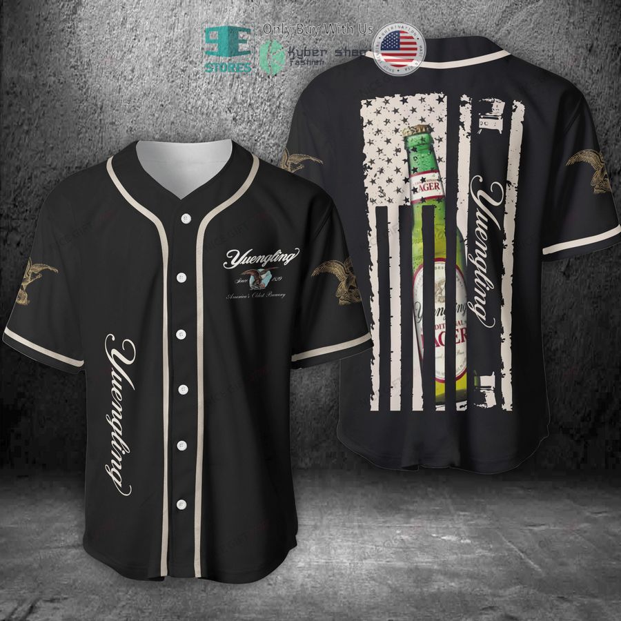 BEST Yuengling Beer United States Flag black Baseball Jersey